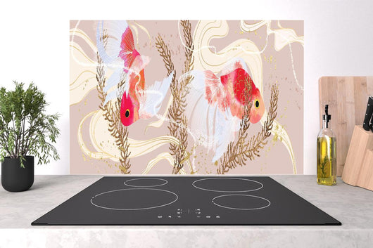Spritzschutz - Abstrakter Beige-Rot Koi-Fisch Kunstdruck