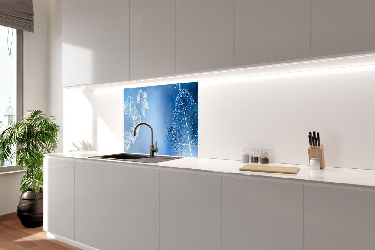 Spritzschutz - Blattadern Kunst Makrofotografie Blau-Grau