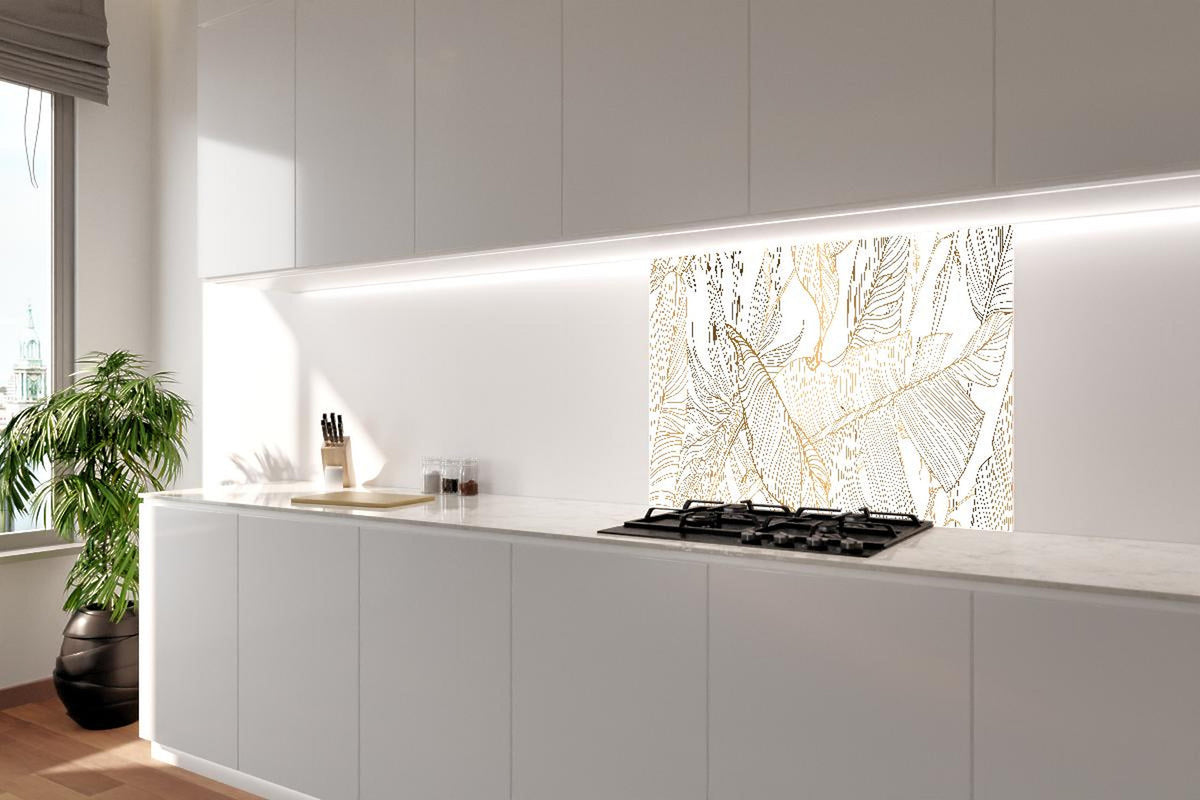 Spritzschutz - Elegante Goldene Linien Kunst Pflanzenmuster