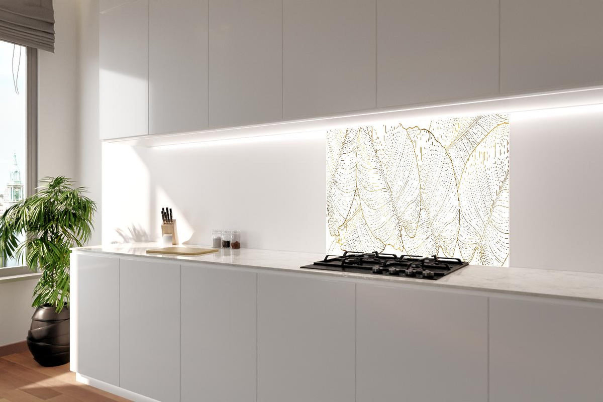 Spritzschutz - Elegante goldene Linien Blattmotive