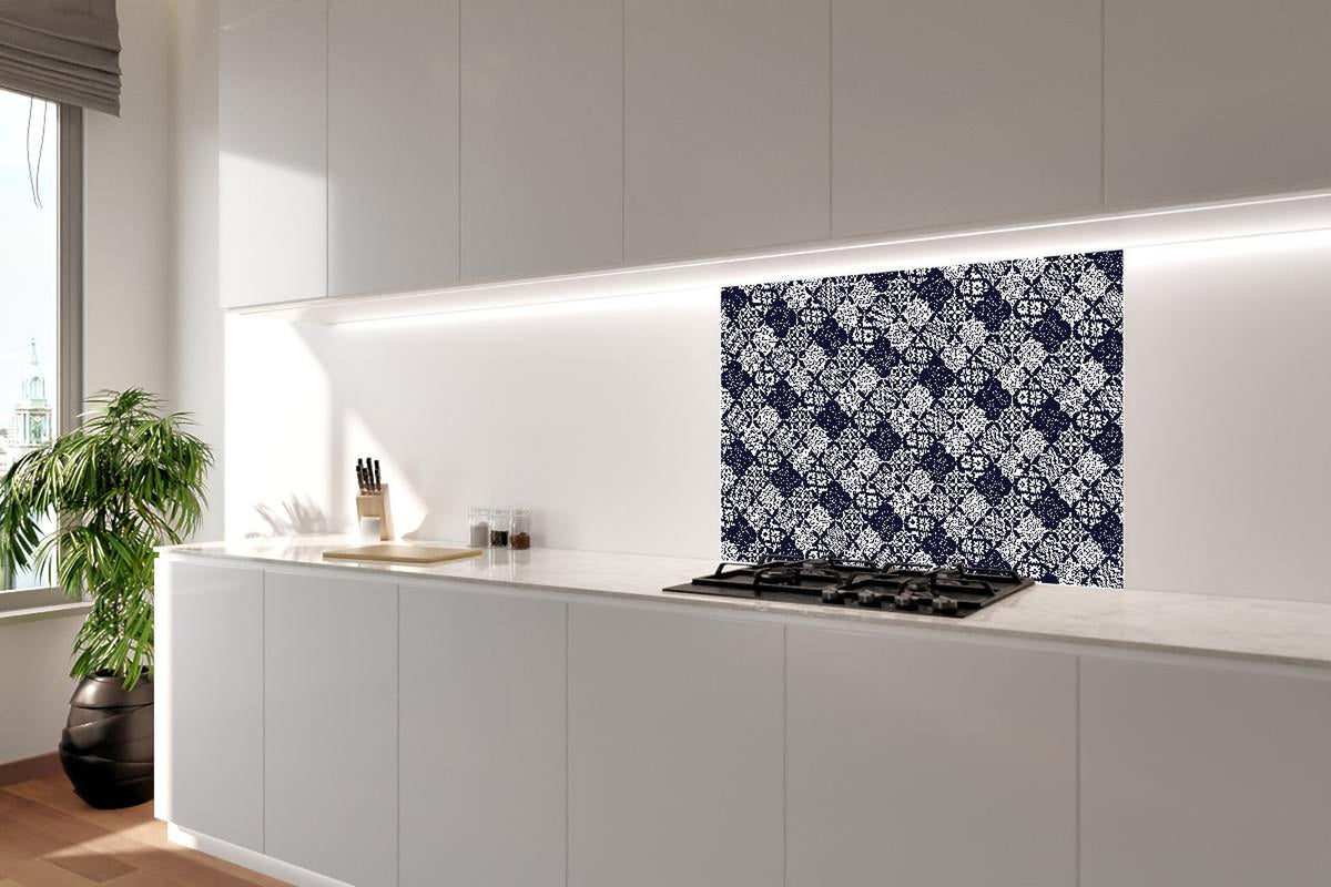 Spritzschutz - Elegantes Blau-Weißes Grafikdesign