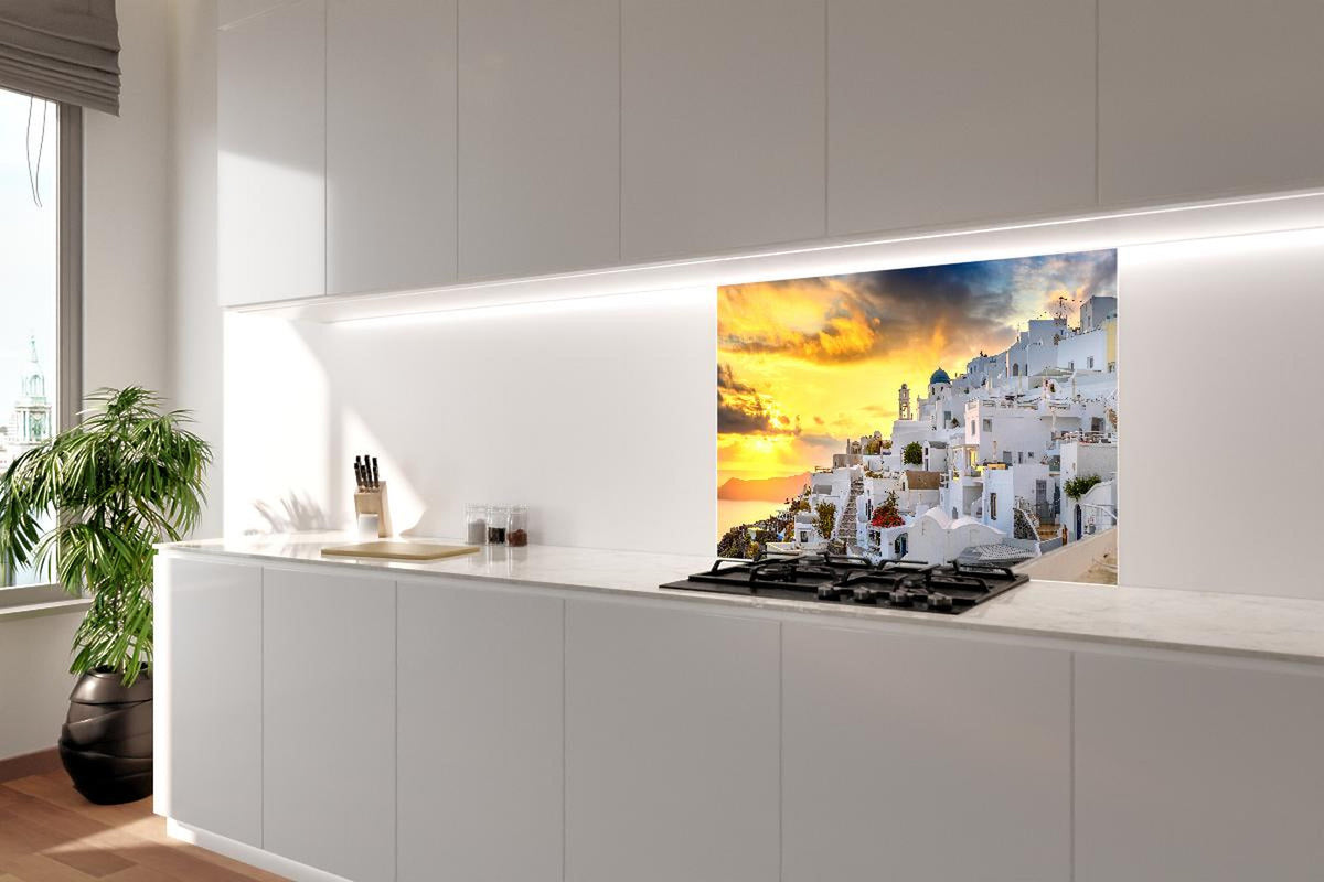 Spritzschutz - Fantastischer Sonnenuntergang in Santorini - Griechenland