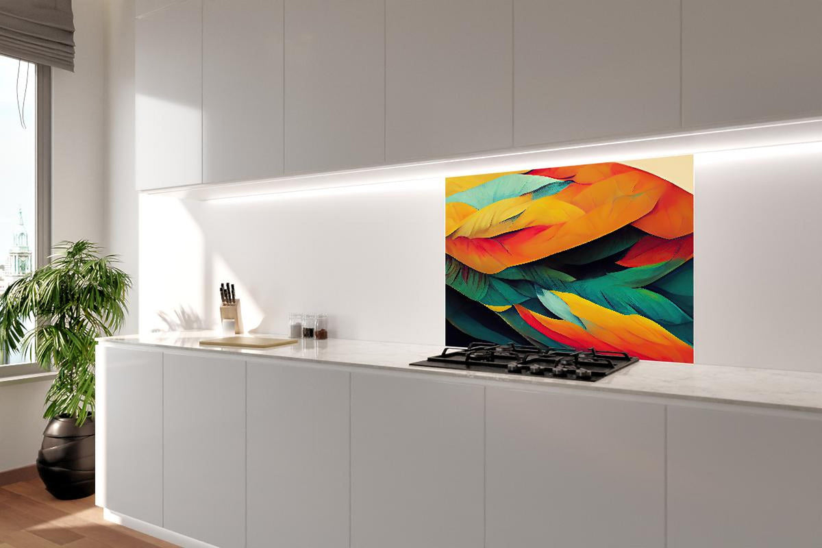Spritzschutz - Farbenfrohe Neon Federstruktur Abstrakt
