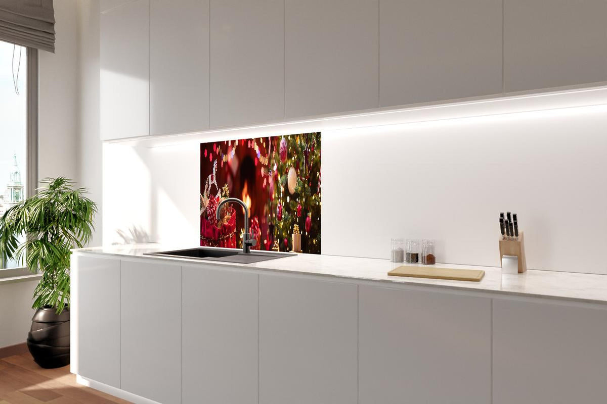 Spritzschutz - Festliche Weihnachtsdeko Rot-Gold Tannenbaum