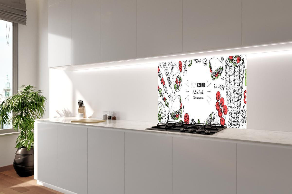 Spritzschutz - Frisches Kebab Design mit Gemüseillustration