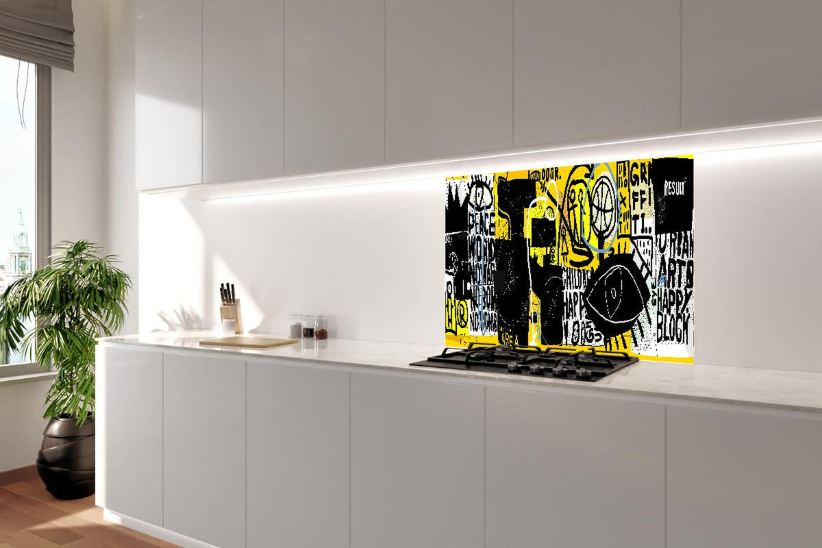 Spritzschutz - Gelb-Schwarze Street Art Illustration