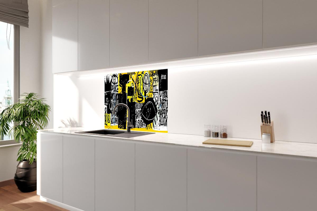 Spritzschutz - Gelb-Schwarze Street Art Illustration