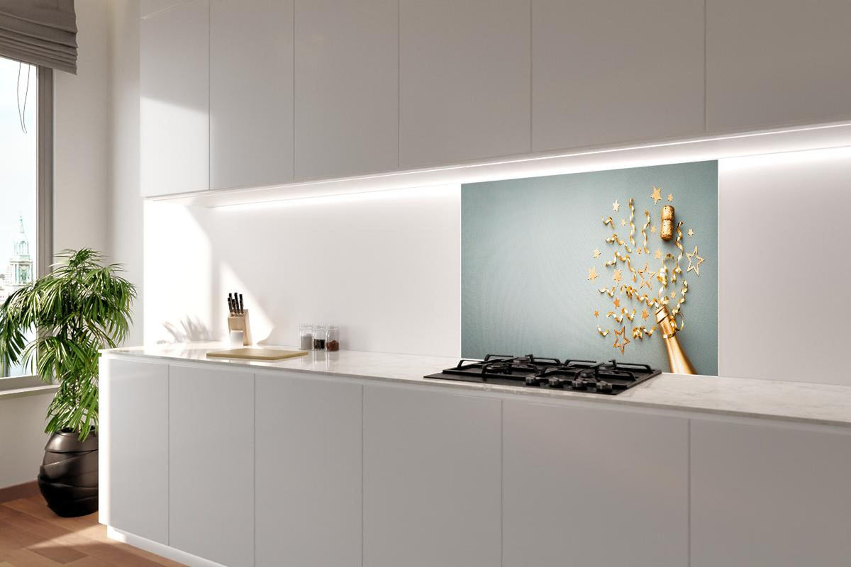 Spritzschutz - Goldene Champagnerflasche im Sylvester design