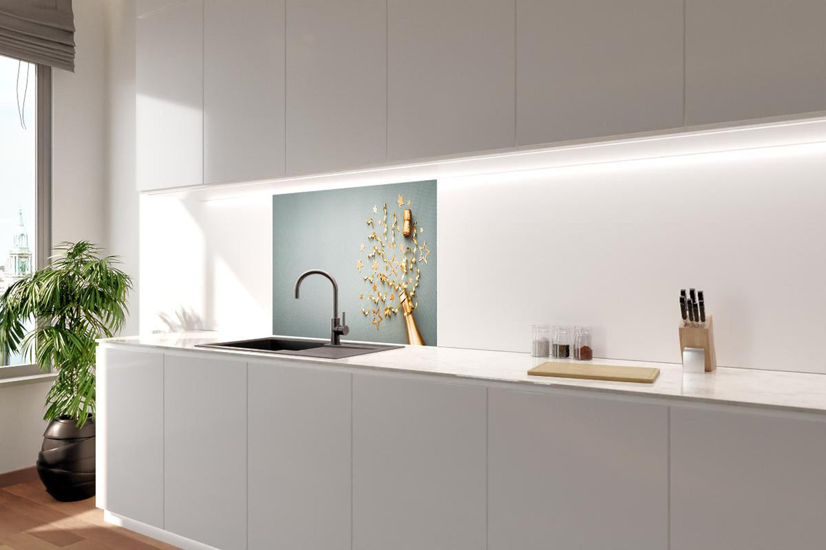 Spritzschutz - Goldene Champagnerflasche im Sylvester design