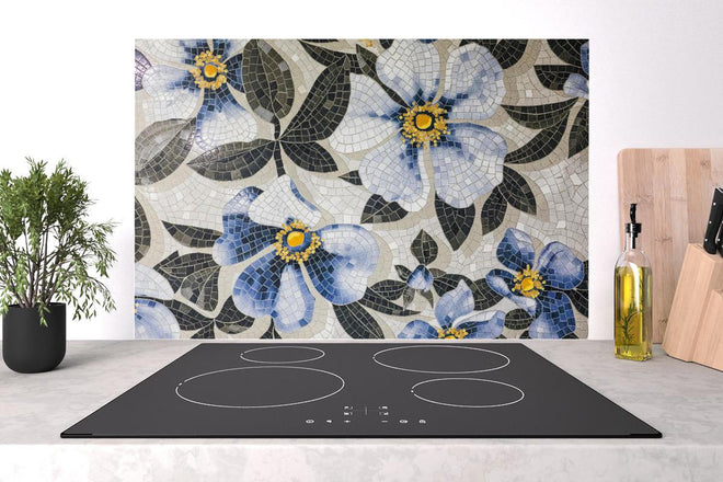 Spritzschutz - Keramikfliesen mit blauem Blumenmuster Küche
