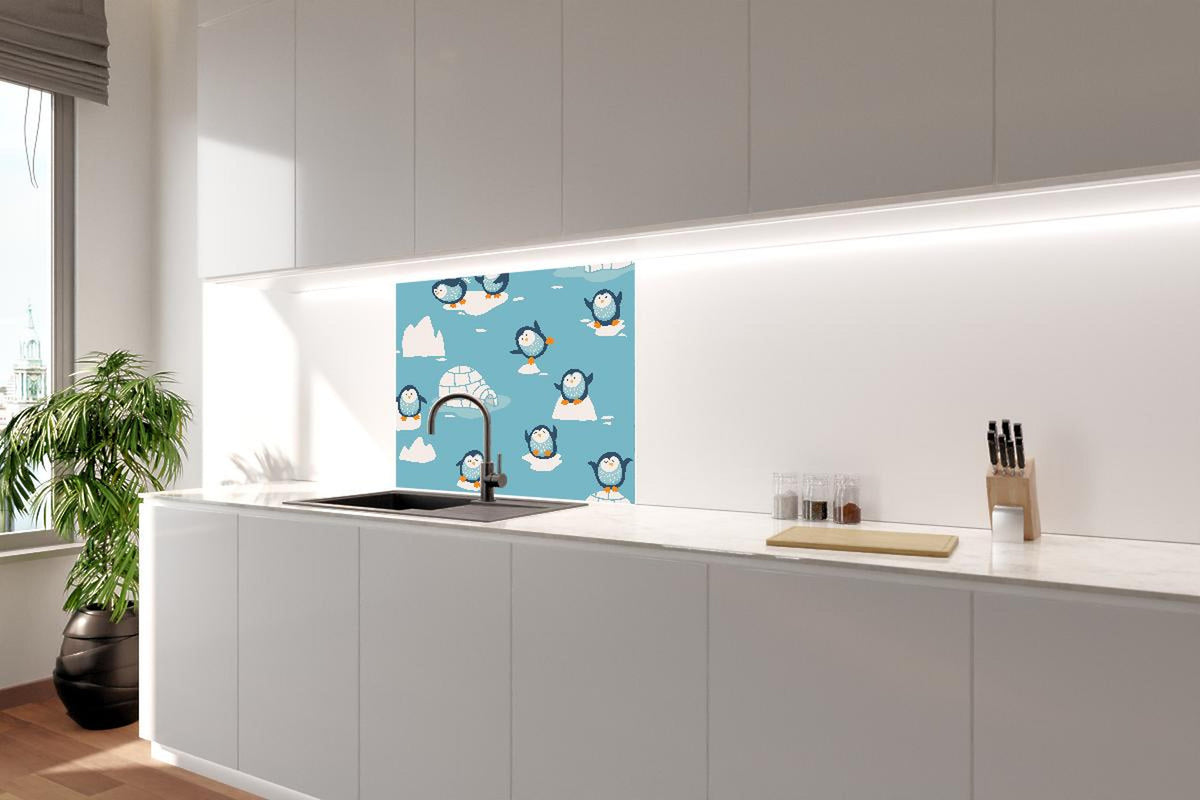 Spritzschutz - Kindlich-verspielte Pinguin-Textilillustration