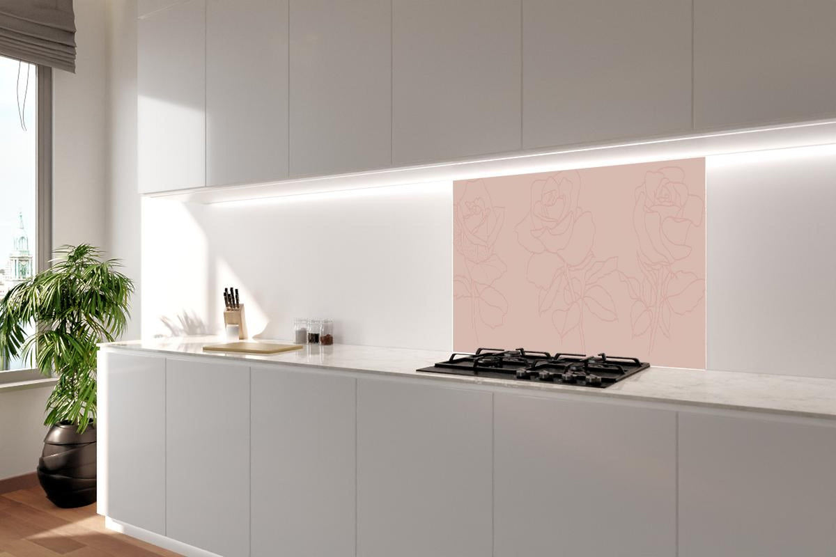 Spritzschutz - Minimalistische Rosa Linienrosen Illustration