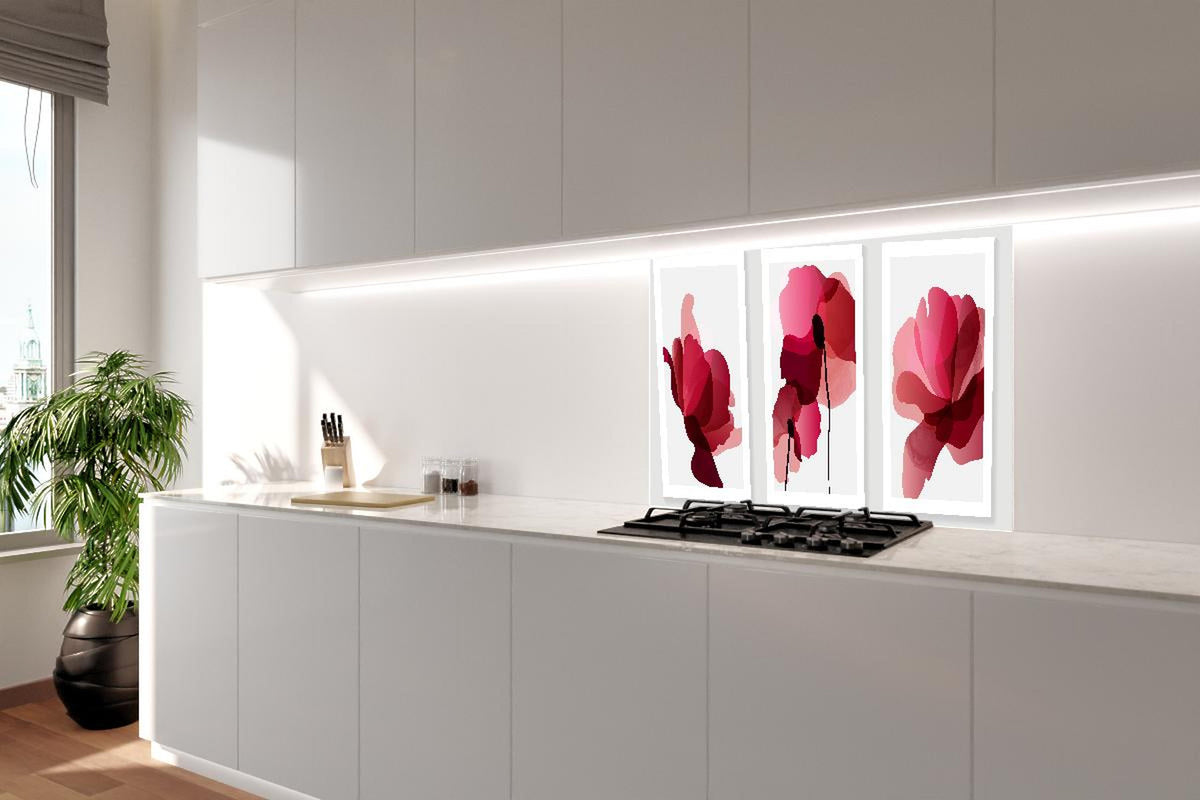 Spritzschutz - Moderne Abstrakte Blumen in Rot-Pink