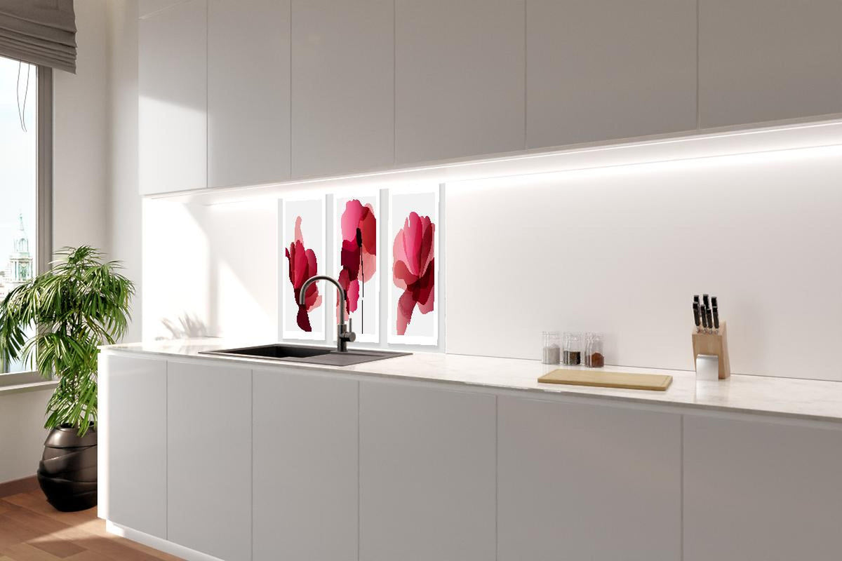 Spritzschutz - Moderne Abstrakte Blumen in Rot-Pink
