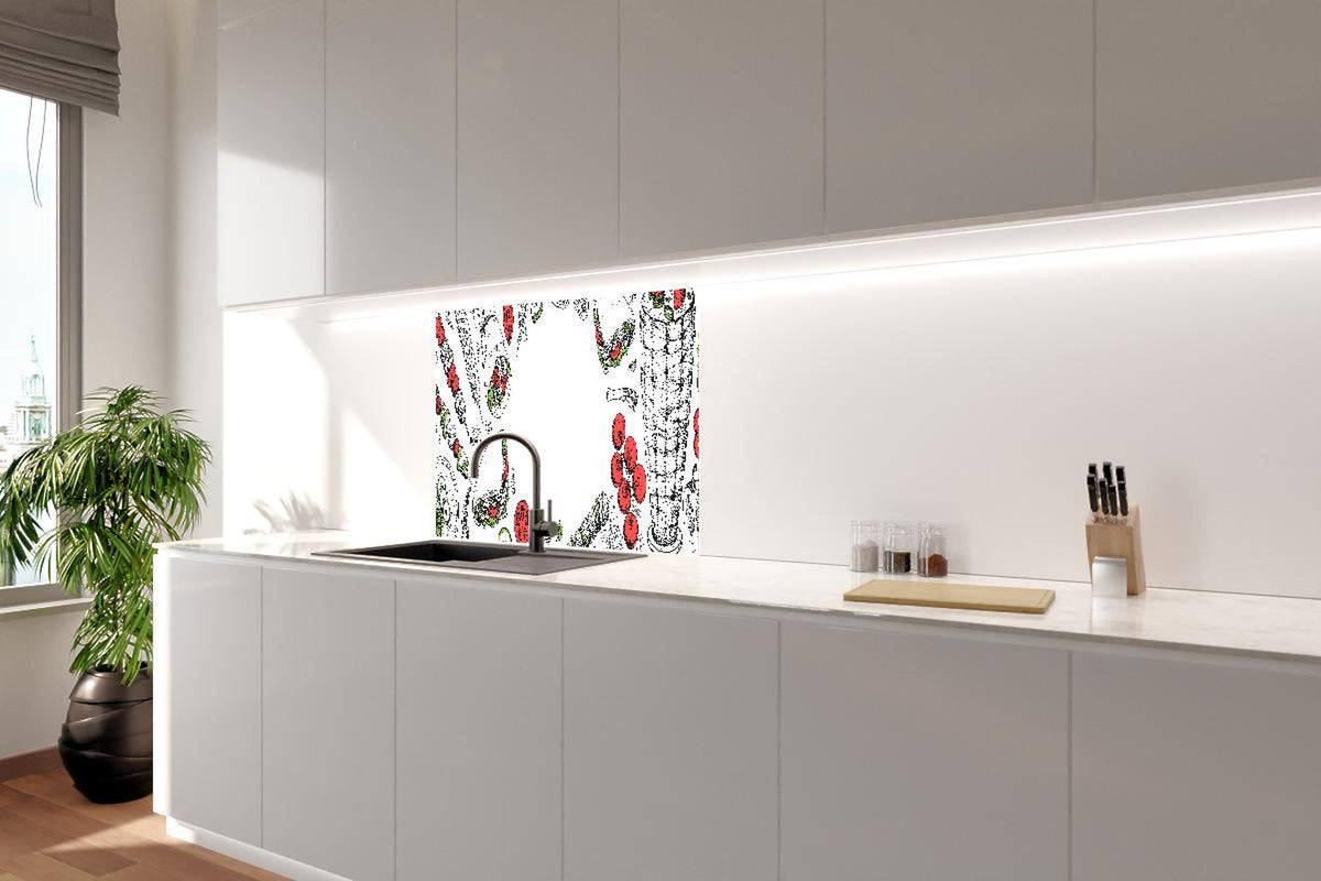 Spritzschutz - Moderne Küchen-Kunst Schwarz-Weiß Zeichnung