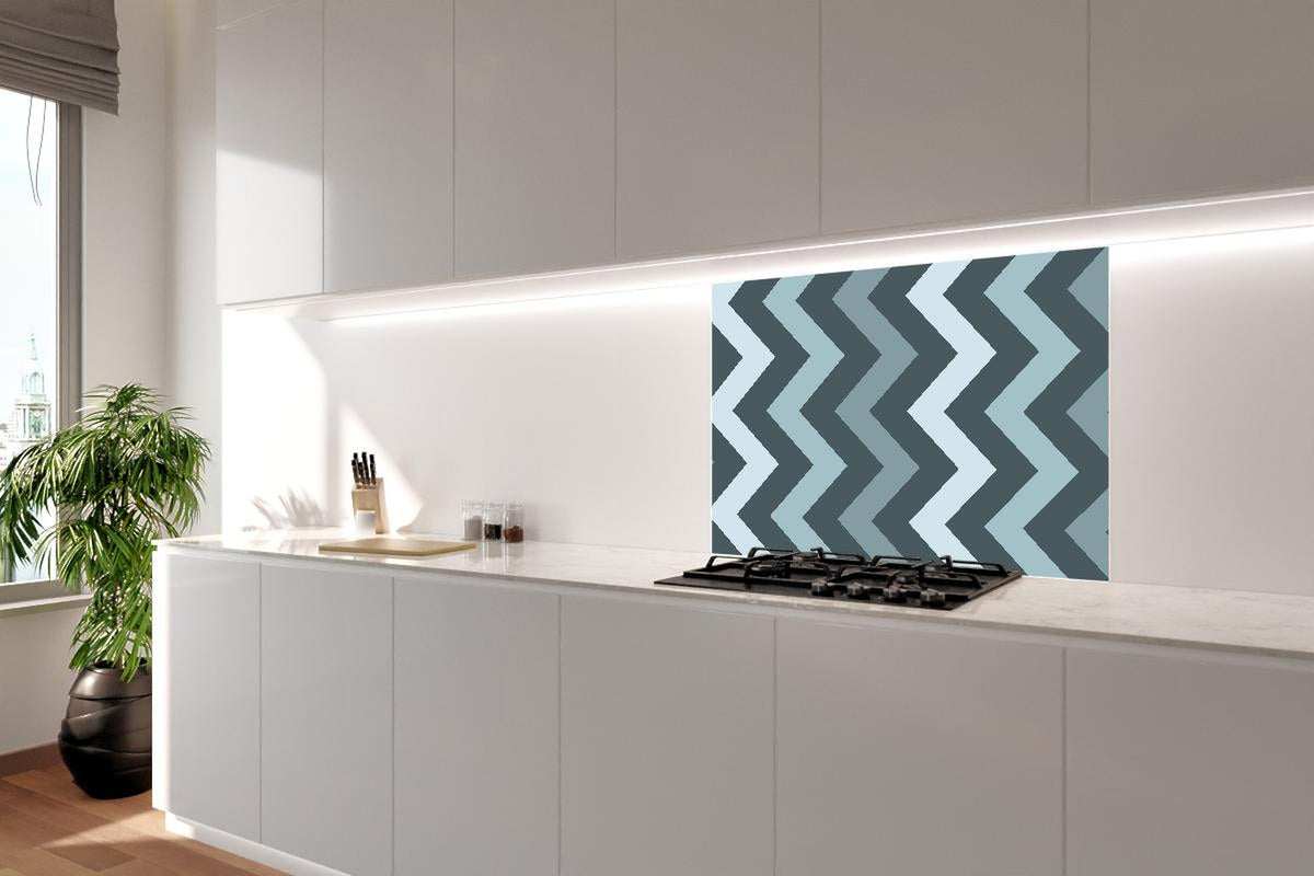 Spritzschutz - Modernes Chevron Design in Grau-Weiß