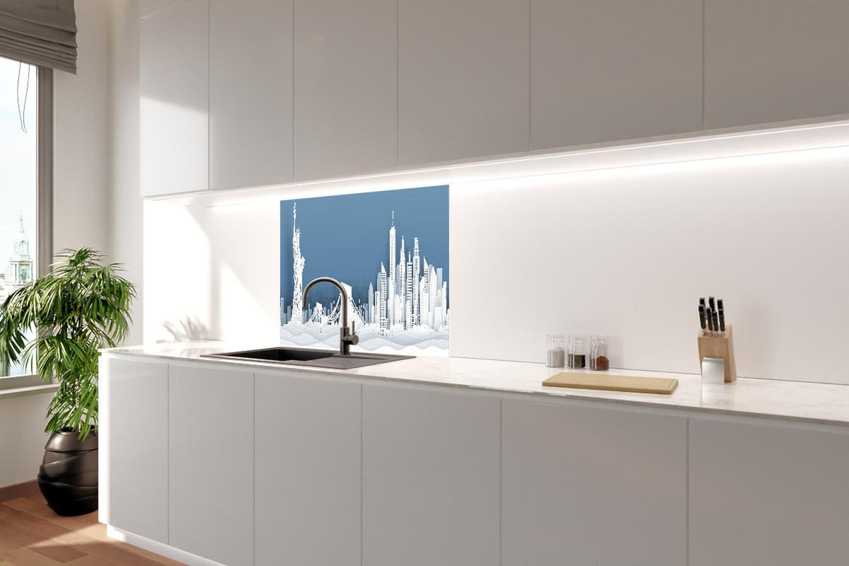 Spritzschutz - New York City Skyline Papercut Illustration