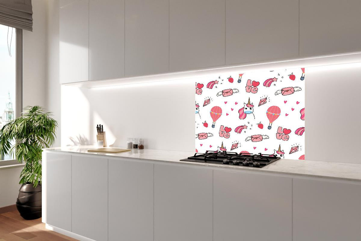 Spritzschutz - Niedliches Einhorn Love Balloon Musterdesign