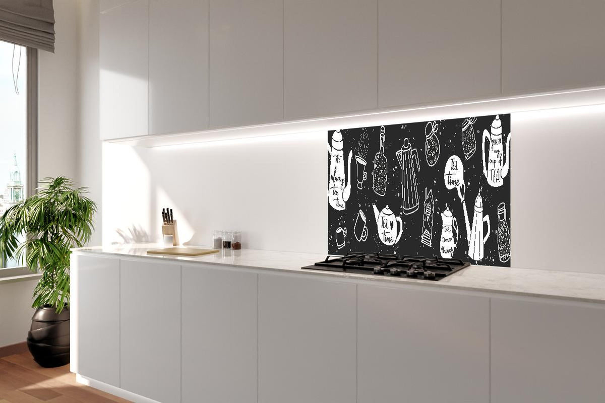 Spritzschutz - Schwarz-Weiße Teezeit Illustrationskunst