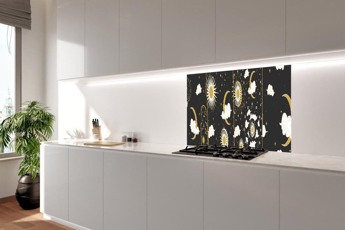 Spritzschutz - Schwarzer Hintergrund mit goldenem Himmel