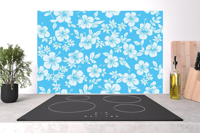 Spritzschutz - Seamless Hibiskus Blütenmuster Hellblau