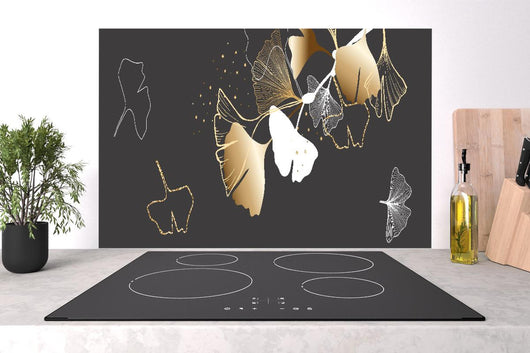 Spritzschutz - Stilisiertes Ginkgo-Design in Gold und Schwarz