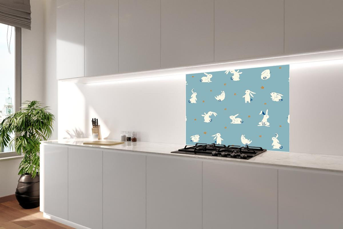 Spritzschutz - Süße Häschen auf Blau - Kinderstoffdesign