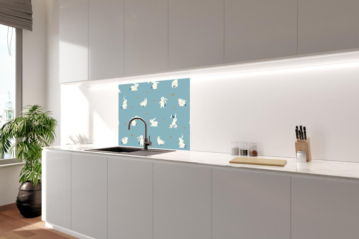 Spritzschutz - Süße Häschen auf Blau - Kinderstoffdesign