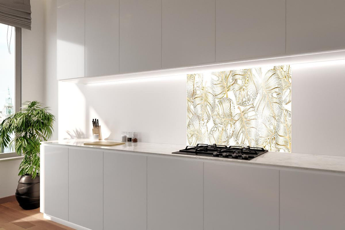Spritzschutz - Weiß-Goldene Blattmuster Design Struktur