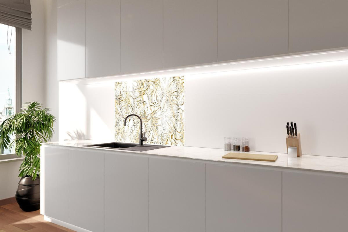 Spritzschutz - Weiß-Goldene Blattmuster Design Struktur