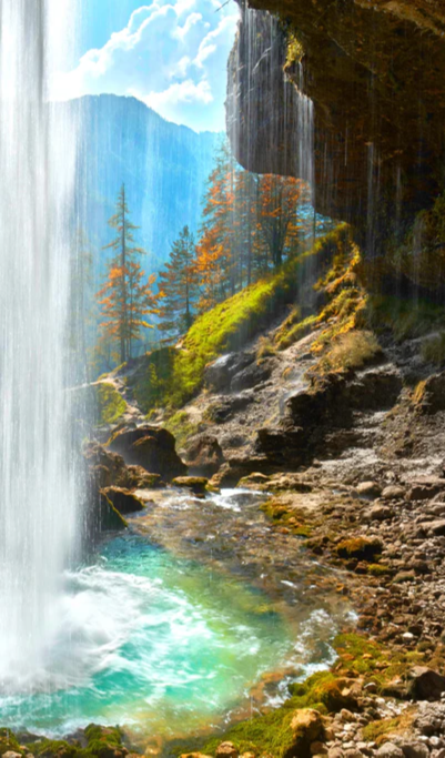 Duschrückwand - türkiser Wasserfall in Slowenien