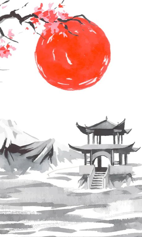 Duschrückwand - Traditionelle Japanische Landschaft Aquarell