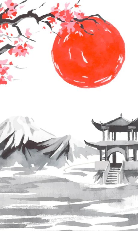 Duschrückwand - Traditionelle Japanische Landschaft Aquarell