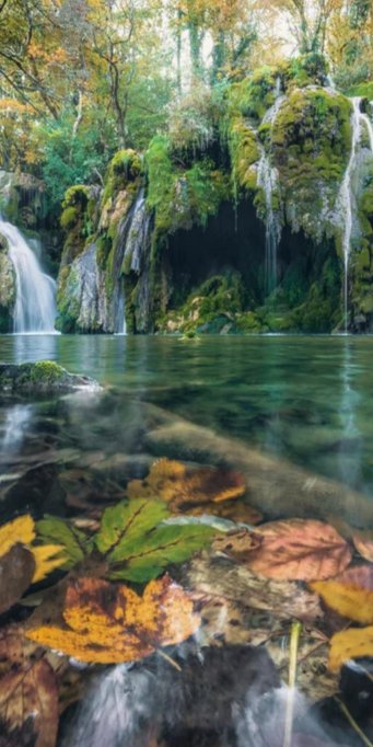 Duschrückwand - Herbstblätter im See