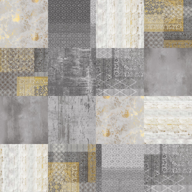 Duschrückwand - gräulich gelbes Patchwork