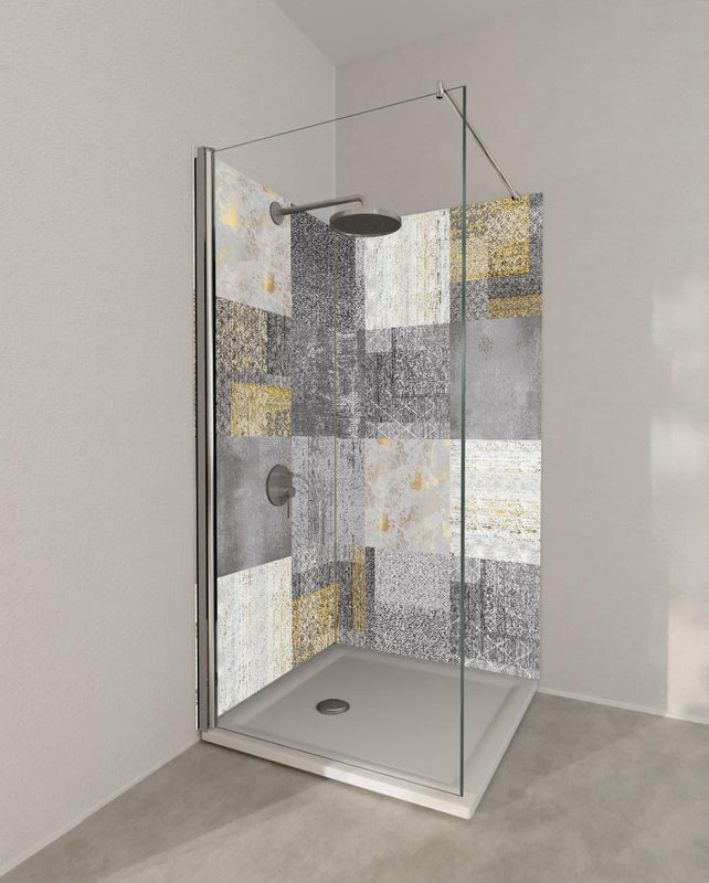 Duschrückwand - gräulich gelbes Patchwork