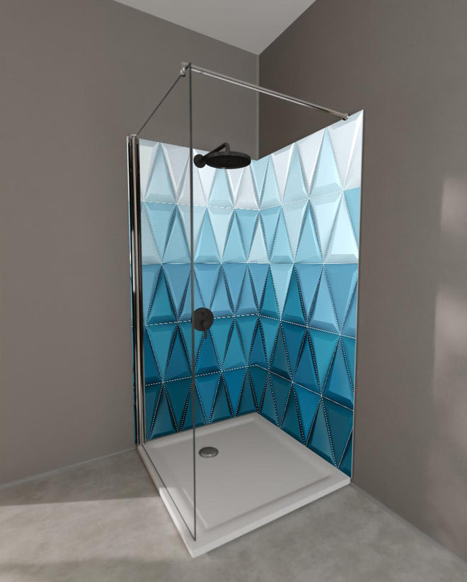 Duschrückwand - 3D Geometrische Weiße und Blaue Hintergrundstruktur