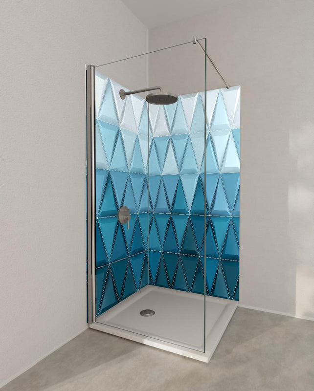Duschrückwand - 3D Geometrische Weiße und Blaue Hintergrundstruktur