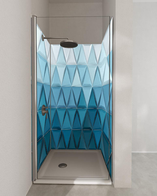 Duschrückwand - 3D Geometrische Weiße und Blaue Hintergrundstruktur