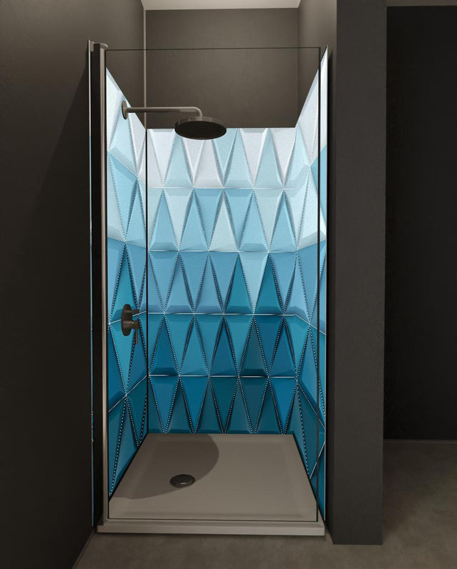 Duschrückwand - 3D Geometrische Weiße und Blaue Hintergrundstruktur