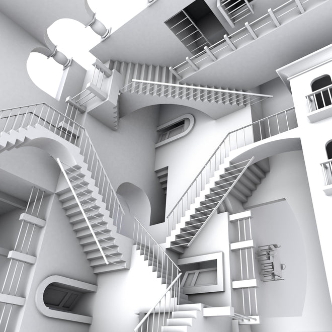 Duschrückwand - 3D-Illustration einer von Escher inspirierten Treppe