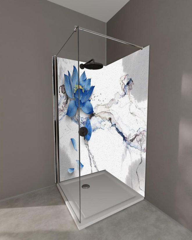 Duschrückwand - Abstrakte Illustration blauer Blume