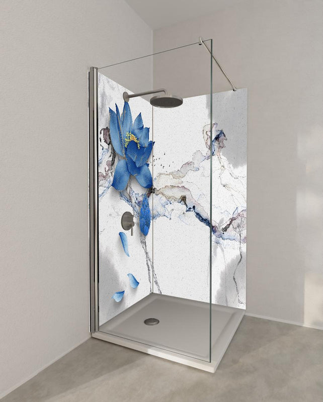 Duschrückwand - Abstrakte Illustration blauer Blume