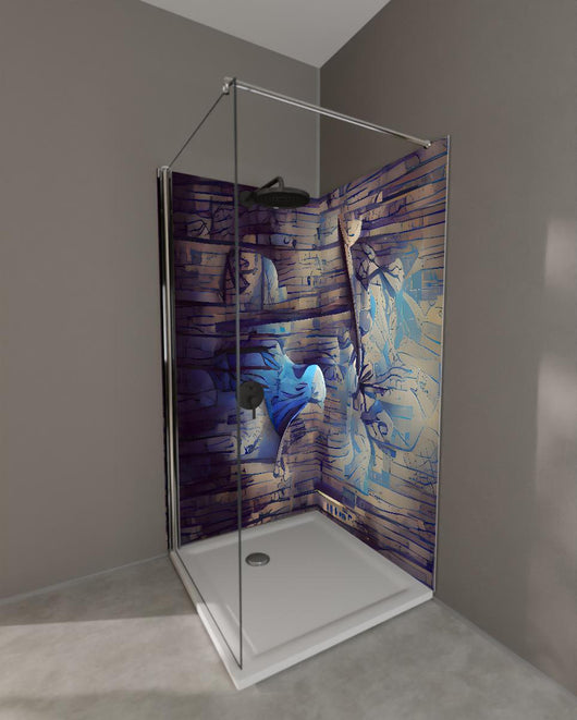 Duschrückwand - Abstrakte blaue Holztextur