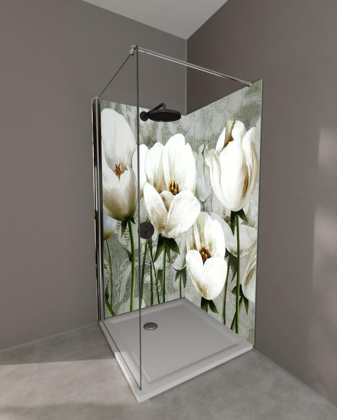 Duschrückwand - Abstraktes Blumen Tapetendesign