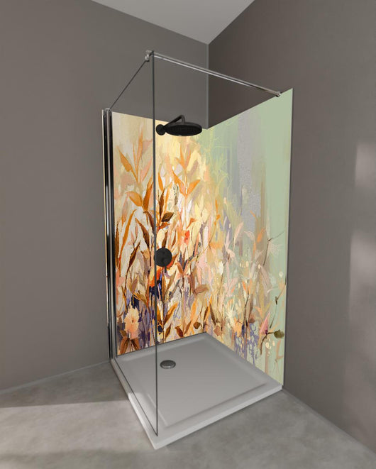 Duschrückwand - Abstraktes Ölgemälde von bunten Blumen