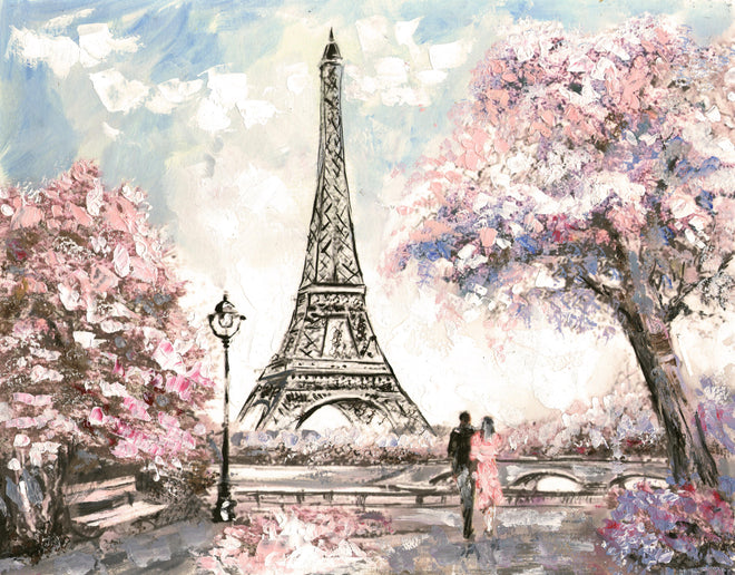 Duschrückwand - Acrylgemälde eines Paares in Paris