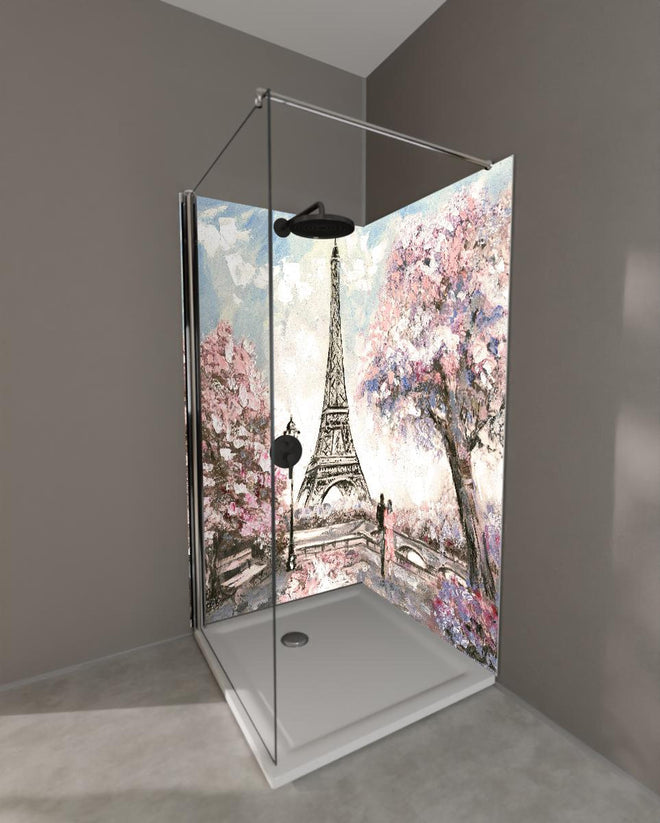 Duschrückwand - Acrylgemälde eines Paares in Paris
