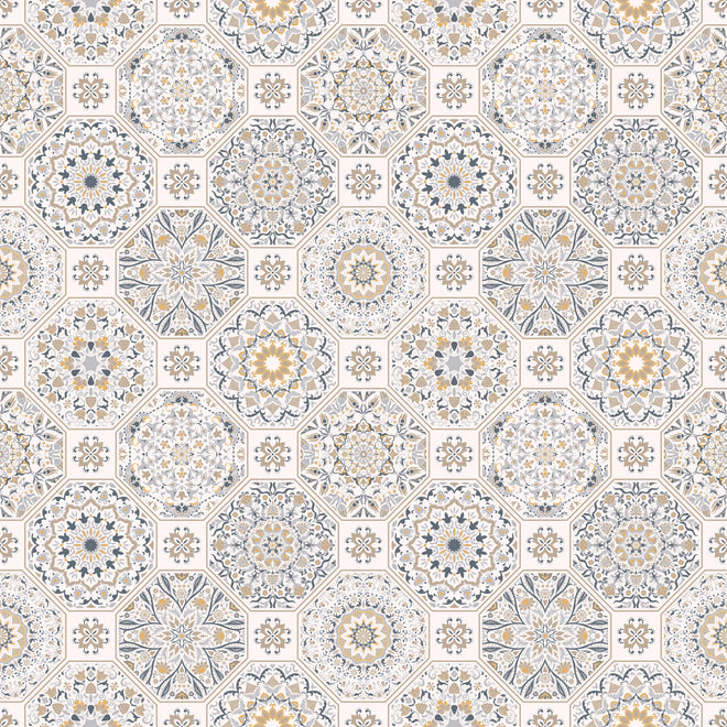 Duschrückwand - Beige Mosaikfliesen Muster mit geometrischen Formen