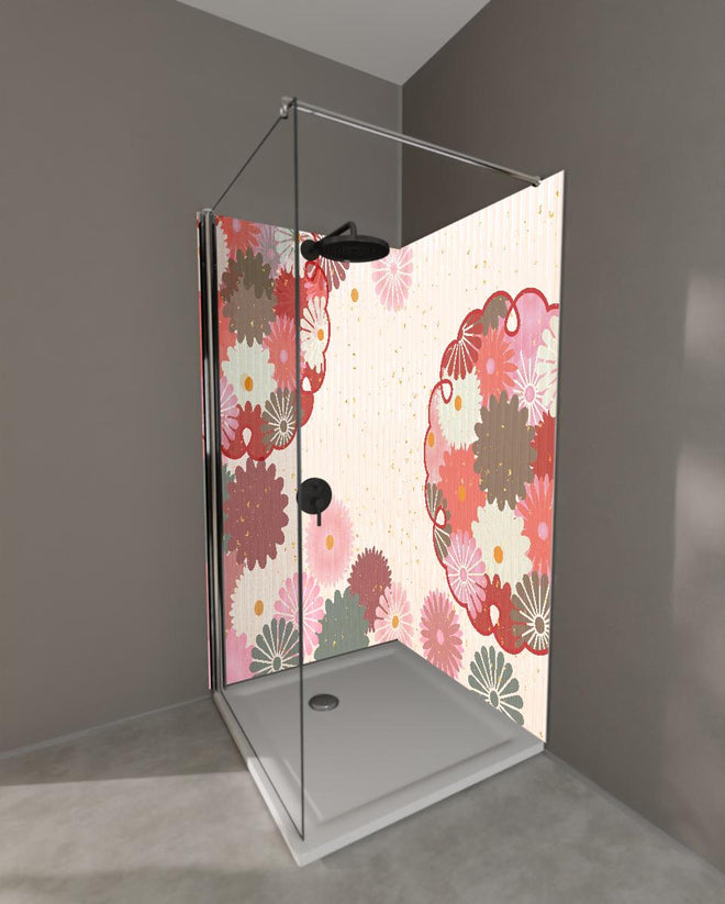Duschrückwand - Beige-Rosa Blumenmuster Illustration